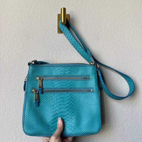 Cole Haan Village Sheila Turquoise Snakeskin Leather Crossbody Bag - Picture 1 of 9